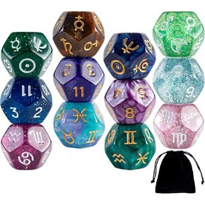 12 PCS Tarot Cards Dice D12 Astrological Dice Resin Pearl Constellation Sign 12-Sided Dice for Astro Divination Gaming Accessory in Kuwait