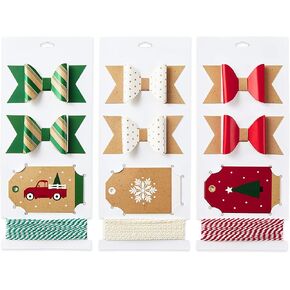 Hallmark Holiday Gift Wrap Accessory Kit (Red Truck, Tree, Snowflake) 6 Gift Bows, 12 Gift Tags, 9 Yards of Twine - Kraft, Red, Green, White