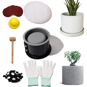 جيهتو مجموعة قوالب دائرية كبيرة من السيليكون - وعاء خرساني للنباتات الداخلية يمكنك تركيبه بنفسك مع ملمع محمول باليد، غلاف قوي، قالب صينية مطابقة، قالب سيليكون مرن - مثالي لاواني زهور تيرازو in Kuwait