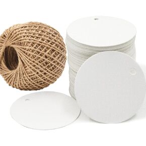 Gift Tags,100 PCS 2inch Kraft Paper Black Round Hang Tags with Free 30m Natural Jute Twine for Christmas Holiday Gifts Wedding Birthday Favors Art Craft