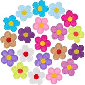 PAGOW 20 PCS Flower Iron on Patches, PAGOW 5 Petals Flower Applique Patch, Sew On Embroidered Applique Sewing Patches for Bags, Jackets, Jeans, Clothes DIY Patches, 2.04inchx2.04inch, 20 Colors in Kuwait