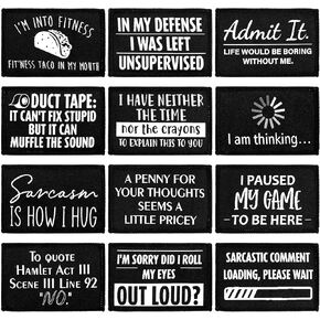 24 قطعة من رقع اقوال مضحكة تثبت بالكي بخطاف وحلقة رقع قبعة زينة شارة لاصقة لجميع الاقمشة والجينز والسترات والمعاطف وراكبي الدراجات والروك والهيبستر (اسود وابيض) in Kuwait