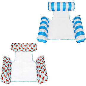 2-Pack Water Lounger Pool Chair Lounge, Inflatable Pool Float, Multi-PurposePool Hammock & Water Hammock Pool Floats for Adults Floating Row (Striped Light Blue + Watermelon)