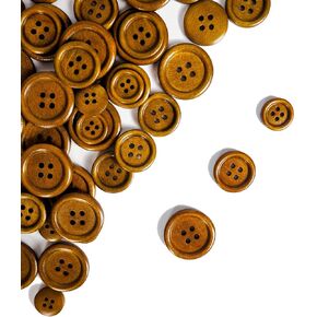 60 Pcs Wooden Buttons, 3 Sizes of 15mm / 0.59in, 20mm / 0.79in, 25mm / 1in Premium Wood Buttons for Sewing Craft Project DIY, Brown Color and Round 4 Holes in Kuwait