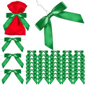 100 Pieces Twist Bow Satin Twist Tie Bows 5/8 Inch Bows for Halloween Wedding Crafts Wrapping Small Bows Candy Treat Bags Decoration(Green,5/8 Inch)