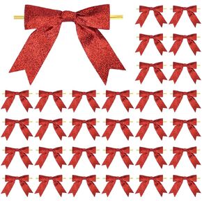 30 Pieces 3 Inch Premade Metallic Gold Glitter Christmas Bows with Twist Tie Pretied Xmas Ribbon Bows for Gift Wrapping Basket Wedding Baby Shower Brithday Party (Gold Glitter)