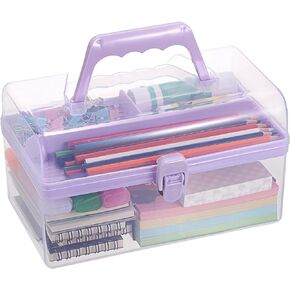 BTSKY Multipurpose Plastic Craft Storage Containers with Removable Tray, Clear Plastic Storage Box with Lid & Handle, Easy Carry & Stack Small Storage Container, 8.5x5x4.9 Inch, Rectangle-Blue in Kuwait
