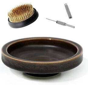 Japanese Classical Ikebana Vase Kit, Minimalist Ceramics Flower Pot Flower Shallow Container with 2.4inch Flower Frog and 2-in-1 Flower Arrangement Kenzan Needle Straightening Tool in Kuwait