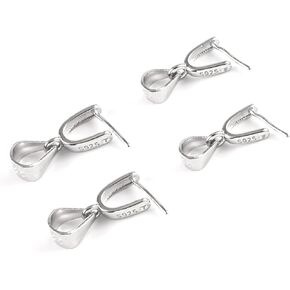 4 Pcs 925 Sterling Silver Pinch Clip Bail Clasp Hypoallergenic White Gold Plated Pendant Clasp Connectors Bail for Necklace, Bails for DIY Jewelry Making