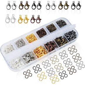 1000 قطعة + مشابك مخلب جراد البحر الفاخرة + حلقات القفز المفتوحة، 6 ألوان مثالية لصنع المجوهرات، مشبك سوار القلائد مع صندوق بلاستيكي محمول (12 مم، 5 مم) in Kuwait