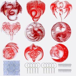 قالب سيليكون على شكل سلسلة مفاتيح تنين لامعة مع حلقات مفاتيح، قوالب حيوانات صب راتنجات الإيبوكسي لصنع المجوهرات وقلادة DIY، حلي فنية فنية، شوكولاتة، كعكة، حلوى، أدوات صنع الجيلي in Kuwait