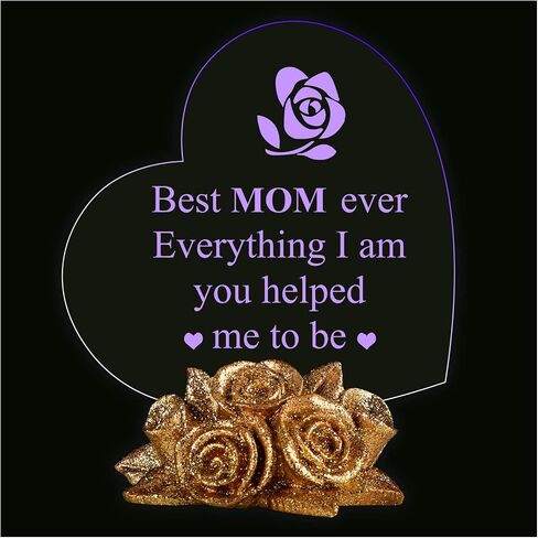 Giftgarden Sentimental Gift for Mom Christmas Mothers Day, Multi Color LED Cake Topper Heart Shaped Stuff with Beautiful Red Roses, Unique Present from Daughter Son Valentines Moms Gifts Birthday in Kuwait