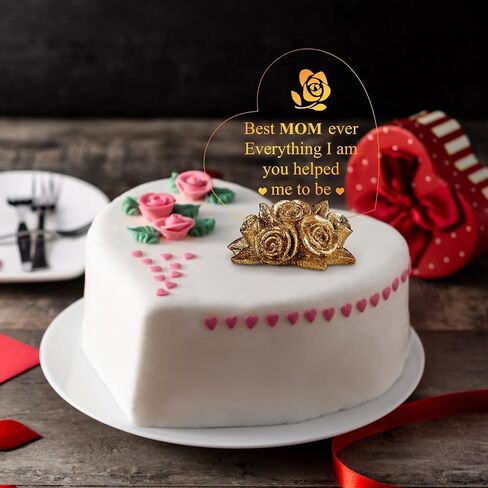 Giftgarden Sentimental Gift for Mom Christmas Mothers Day, Multi Color LED Cake Topper Heart Shaped Stuff with Beautiful Red Roses, Unique Present from Daughter Son Valentines Moms Gifts Birthday in Kuwait