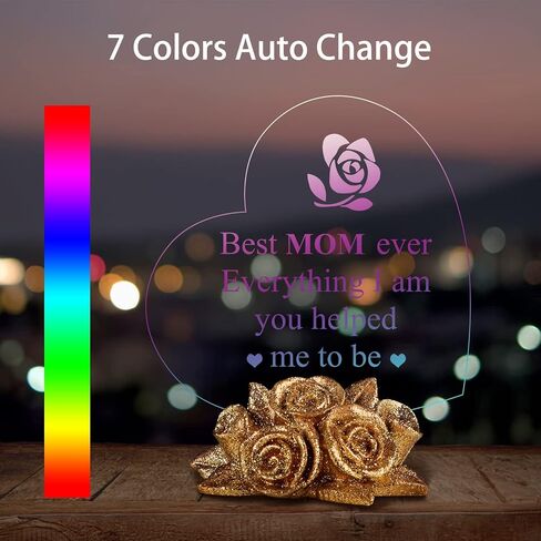 Giftgarden Sentimental Gift for Mom Christmas Mothers Day, Multi Color LED Cake Topper Heart Shaped Stuff with Beautiful Red Roses, Unique Present from Daughter Son Valentines Moms Gifts Birthday in Kuwait