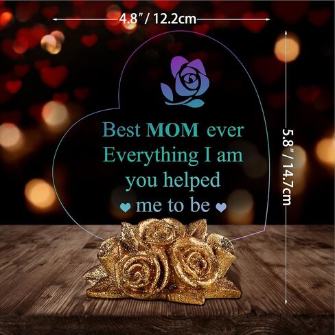 Giftgarden Sentimental Gift for Mom Christmas Mothers Day, Multi Color LED Cake Topper Heart Shaped Stuff with Beautiful Red Roses, Unique Present from Daughter Son Valentines Moms Gifts Birthday in Kuwait