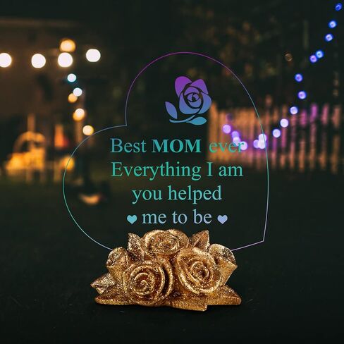 Giftgarden Sentimental Gift for Mom Christmas Mothers Day, Multi Color LED Cake Topper Heart Shaped Stuff with Beautiful Red Roses, Unique Present from Daughter Son Valentines Moms Gifts Birthday in Kuwait