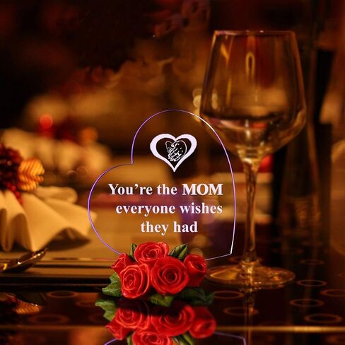 Giftgarden Sentimental Gift for Mom Christmas Mothers Day, Multi Color LED Cake Topper Heart Shaped Stuff with Beautiful Red Roses, Unique Present from Daughter Son Valentines Moms Gifts Birthday in Kuwait
