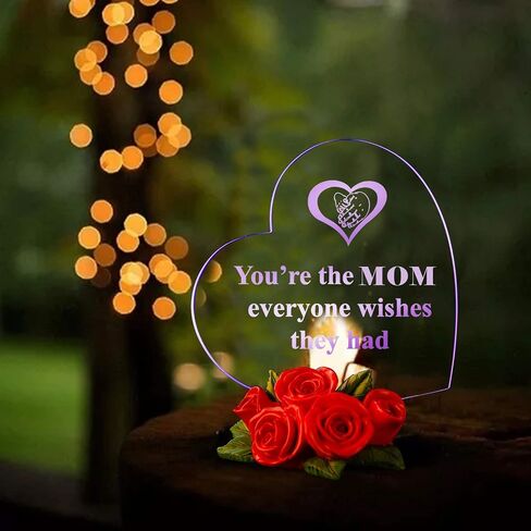 Giftgarden Sentimental Gift for Mom Christmas Mothers Day, Multi Color LED Cake Topper Heart Shaped Stuff with Beautiful Red Roses, Unique Present from Daughter Son Valentines Moms Gifts Birthday in Kuwait