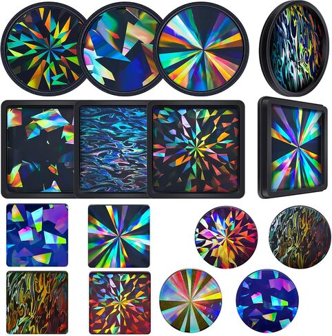 8 Pcs Holographic Resin Coaster Molds Resin Mold Coaster Resin Mold Square Epoxy Resin Molds Round Silicone Molds for Epoxy Resin for DIY Resin, Cups Mats, Home Decoration in Saudi Arabia