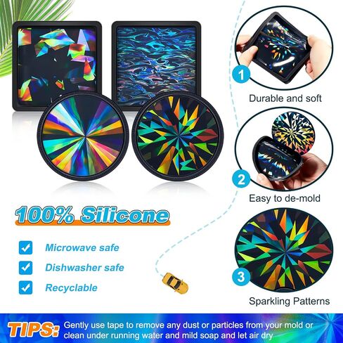 8 Pcs Holographic Resin Coaster Molds Resin Mold Coaster Resin Mold Square Epoxy Resin Molds Round Silicone Molds for Epoxy Resin for DIY Resin, Cups Mats, Home Decoration in Saudi Arabia