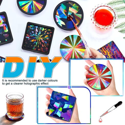8 Pcs Holographic Resin Coaster Molds Resin Mold Coaster Resin Mold Square Epoxy Resin Molds Round Silicone Molds for Epoxy Resin for DIY Resin, Cups Mats, Home Decoration in Saudi Arabia