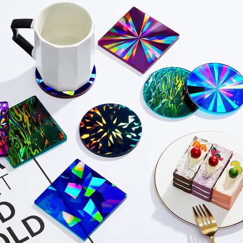 8 Pcs Holographic Resin Coaster Molds Resin Mold Coaster Resin Mold Square Epoxy Resin Molds Round Silicone Molds for Epoxy Resin for DIY Resin, Cups Mats, Home Decoration in Saudi Arabia