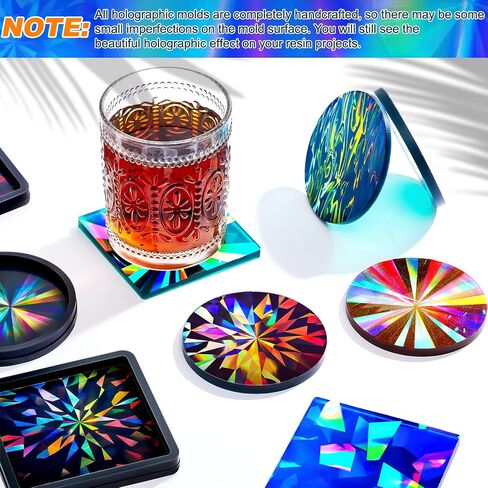 8 Pcs Holographic Resin Coaster Molds Resin Mold Coaster Resin Mold Square Epoxy Resin Molds Round Silicone Molds for Epoxy Resin for DIY Resin, Cups Mats, Home Decoration in Saudi Arabia