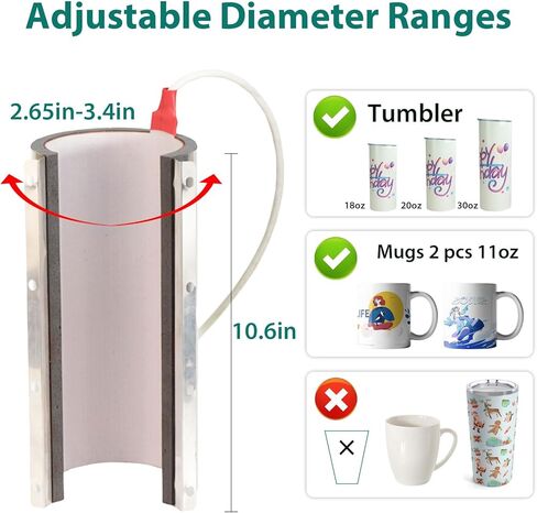 Tumbler Heat Press Machine 11-30OZ DIY Sublimation Tumbler Rotating Machine Portable Heat Press Machine Printers for Mugs Cups Tumblers Glass with Sublimation Blanks Heat Tape for Sublimation Press in Kuwait