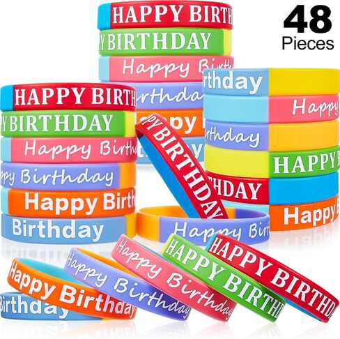 BBTO 48 قطعة أساور مطاطية لهدية عيد ميلاد سعيد سيليكون أساور معصم مطاطية أساور سيليكون ملونة لمستلزمات حفلات أعياد الميلاد in Kuwait