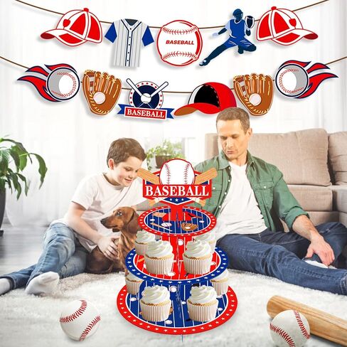 CC HOME البيسبول كب كيك الوقوف 3 الطبقة البيسبول لوازم الحفلات كعكة الوقوف للأطفال حفلة عيد ميلاد زينة البيسبول موضوع حفلة استحمام الطفل حفلة عيد ميلاد لوازم in Saudi Arabia