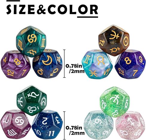 12 PCS Tarot Cards Dice D12 Astrological Dice Resin Pearl Constellation Sign 12-Sided Dice for Astro Divination Gaming Accessory in Kuwait