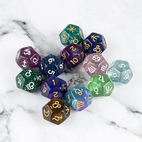 12 PCS Tarot Cards Dice D12 Astrological Dice Resin Pearl Constellation Sign 12-Sided Dice for Astro Divination Gaming Accessory in Kuwait