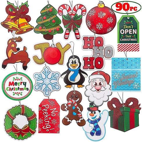 JOYIN 90 Pieces Large Christmas Gift Tag with Untied String in 18 Assorted Designs Holiday Party Decoration for Present Wrap Label Package Name Card in Saudi Arabia