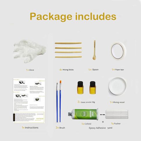 مجموعة إصلاح كينتسوغي من الفخار باستخدام غراء بودرة 50 مل، إصلاح السيراميك الياباني كينتسوجي (معالجة 30 دقيقة) مجموعة إصلاح بلاط الراتينج الإيبوكسي؛ مناسبة للمبتدئين لإصلاح الهدايا المهنية. in Kuwait