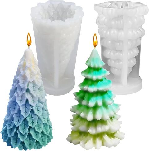 قالب شموع شجرة عيد الميلاد ثلاثي الأبعاد، قطعتان من قوالب السيليكون لشمعة عيد الميلاد، قالب راتينج مصنوع يدويًا لصنع الشموع، قالب صابون، لتزيين المنزل كهدية عيد الميلاد in Kuwait