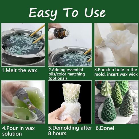 قالب شموع شجرة عيد الميلاد ثلاثي الأبعاد، قطعتان من قوالب السيليكون لشمعة عيد الميلاد، قالب راتينج مصنوع يدويًا لصنع الشموع، قالب صابون، لتزيين المنزل كهدية عيد الميلاد in Kuwait