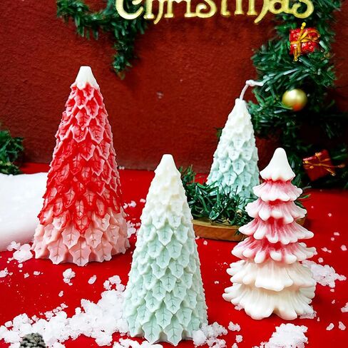 قالب شموع شجرة عيد الميلاد ثلاثي الأبعاد، قطعتان من قوالب السيليكون لشمعة عيد الميلاد، قالب راتينج مصنوع يدويًا لصنع الشموع، قالب صابون، لتزيين المنزل كهدية عيد الميلاد in Kuwait