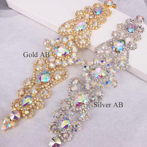 Handmade Crystal Applique Sew On Rhinestone Applique Trim Embellishment for Girls Women Garment DIY (Gold) in Saudi Arabia