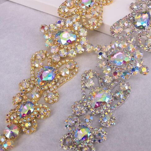 Handmade Crystal Applique Sew On Rhinestone Applique Trim Embellishment for Girls Women Garment DIY (Gold) in Saudi Arabia