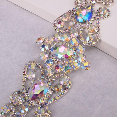 Handmade Crystal Applique Sew On Rhinestone Applique Trim Embellishment for Girls Women Garment DIY (Gold) in Saudi Arabia