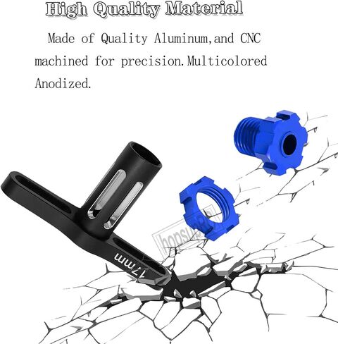 جزء ترقية hopsupRC لـ 1/10 E-Revo/Revo 3.3/E-Maxx/Summit/T-Maxx/Slayer Pro 4X4، صامولة عجلة ألومنيوم 17 مم ومفتاح ربط عجلة سداسي وخطوط، أسود in Kuwait