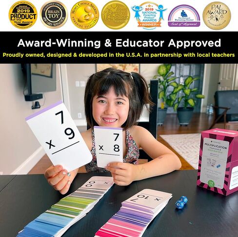 Think Tank Scholar 173 بطاقة فلاش الضرب + 2 نرد رياضي (حائز على جائزة) جميع الحقائق 0-12 إجابة على الظهر، للأطفال في الصف الثاني، الثالث، الرابع، الخامس، السادس أو المدرسة المنزلية - الألعاب والرسوم البيانية in Kuwait