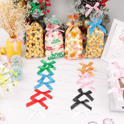 Mini Black Bows for Gift Wrapping, 30 Pcs Black Twist Tie Bow for Treat Bags, Halloween Christmas Small Satin Ribbon Bows for Crafts, Premade Tiny Bows DIY Cake Pop Bows Candy Cookie Gift Bag Bowknot in Kuwait