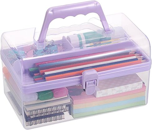BTSKY Multipurpose Plastic Craft Storage Containers with Removable Tray, Clear Plastic Storage Box with Lid & Handle, Easy Carry & Stack Small Storage Container, 8.5x5x4.9 Inch, Rectangle-Blue in Kuwait