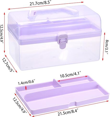 BTSKY Multipurpose Plastic Craft Storage Containers with Removable Tray, Clear Plastic Storage Box with Lid & Handle, Easy Carry & Stack Small Storage Container, 8.5x5x4.9 Inch, Rectangle-Blue in Kuwait