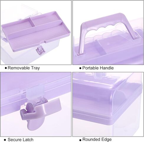 BTSKY Multipurpose Plastic Craft Storage Containers with Removable Tray, Clear Plastic Storage Box with Lid & Handle, Easy Carry & Stack Small Storage Container, 8.5x5x4.9 Inch, Rectangle-Blue in Kuwait