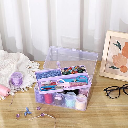 BTSKY Multipurpose Plastic Craft Storage Containers with Removable Tray, Clear Plastic Storage Box with Lid & Handle, Easy Carry & Stack Small Storage Container, 8.5x5x4.9 Inch, Rectangle-Blue in Kuwait