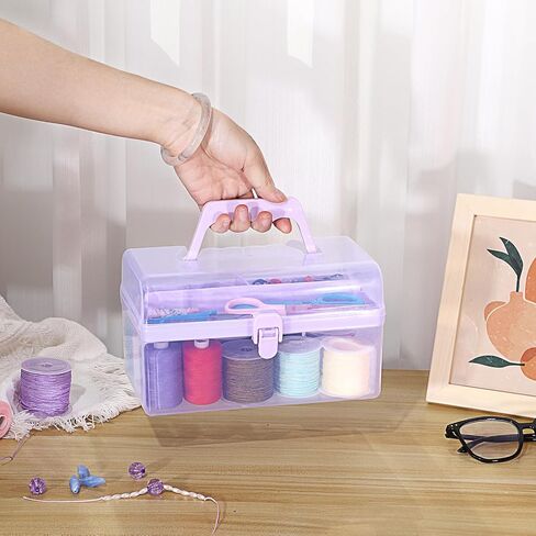 BTSKY Multipurpose Plastic Craft Storage Containers with Removable Tray, Clear Plastic Storage Box with Lid & Handle, Easy Carry & Stack Small Storage Container, 8.5x5x4.9 Inch, Rectangle-Blue in Kuwait