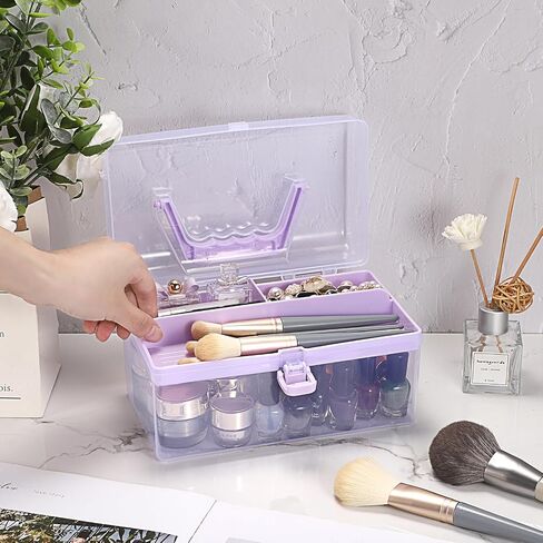 BTSKY Multipurpose Plastic Craft Storage Containers with Removable Tray, Clear Plastic Storage Box with Lid & Handle, Easy Carry & Stack Small Storage Container, 8.5x5x4.9 Inch, Rectangle-Blue in Kuwait