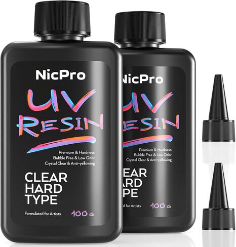 Nicpro UV Resin 200g, 2 PCS Upgrade Crystal Clear Ultraviolet Epoxy Resin Glue Kit, Low Odor & Quick Curing Sunlight Hard UV Resin for Jewelry Making, Handmade DIY Craft, Coating and Casting in Kuwait